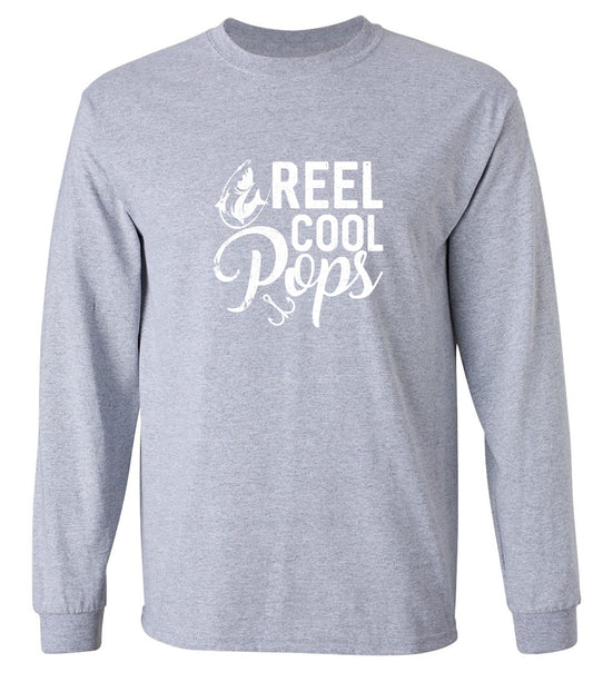 Funny T-Shirts design "Reel Cool Pops - Shirt for Fathers that love Fishing - Long Sleeve"