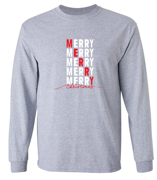Funny T-Shirts design "Merry, Merry, Merry, Merry, Merry Christmas Shirt - Long Sleeve"