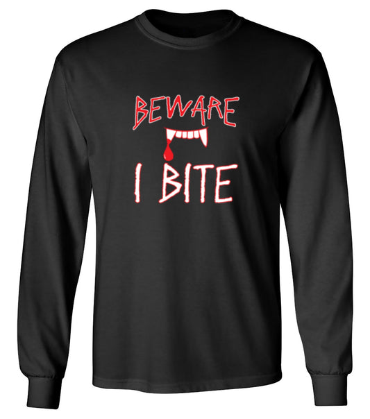 Funny T-Shirts design "Beware I Bite - Long Sleeve"