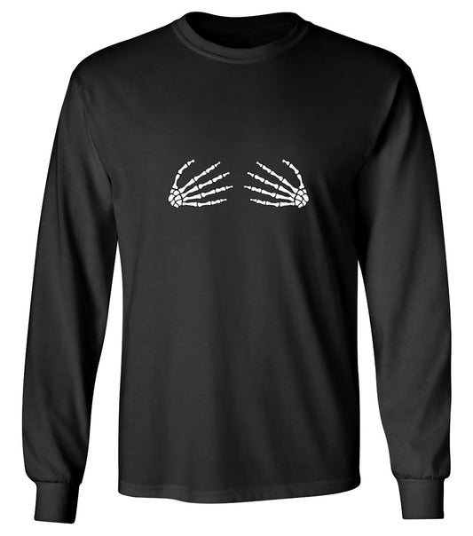 Funny T-Shirts design "Skeleton Hands On Boobs T-Shirt - Long Sleeve"