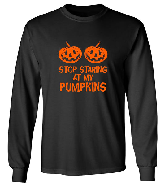 Funny T-Shirts design "Stop Staring At My Pumpkins T-Shirts - Long Sleeve"