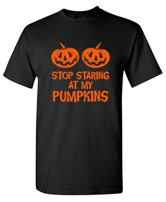 Funny T-Shirts design "Stop Staring At My Pumpkins T-Shirts"