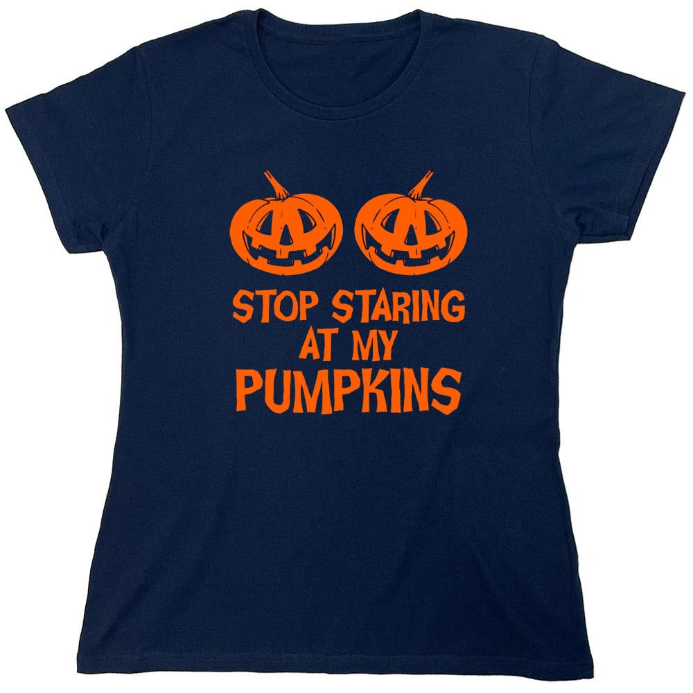 Funny T-Shirts design "Stop Staring At My Pumpkins T-Shirts - Womens"