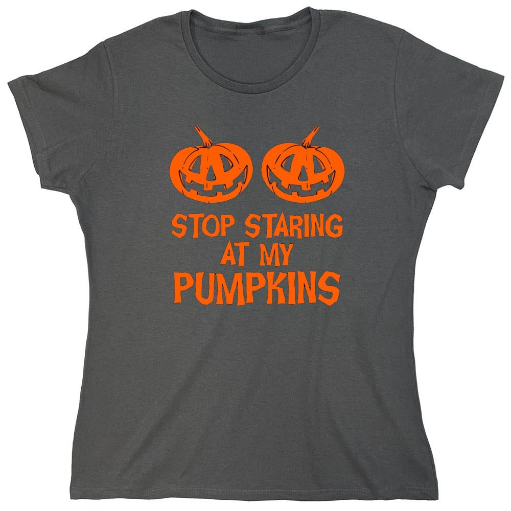 Funny T-Shirts design "Stop Staring At My Pumpkins T-Shirts - Womens"