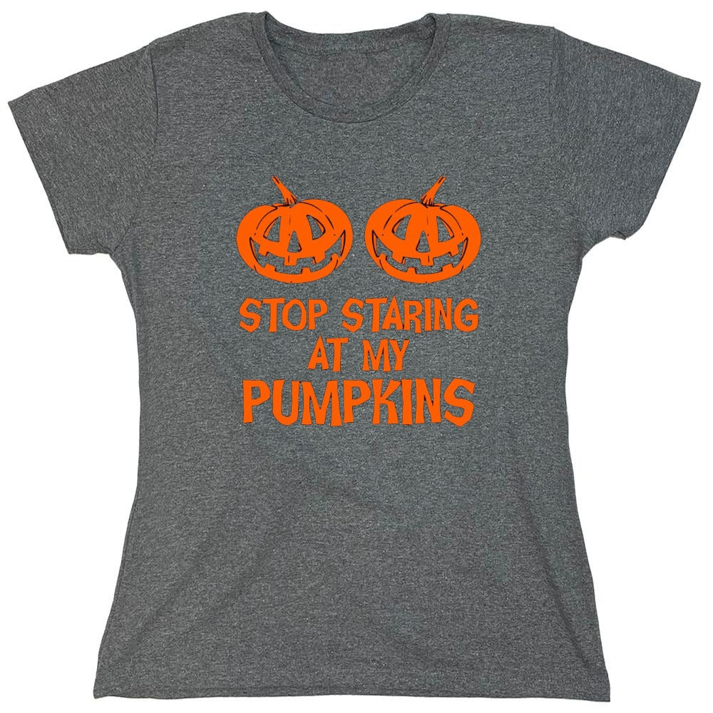 Funny T-Shirts design "Stop Staring At My Pumpkins T-Shirts - Womens"
