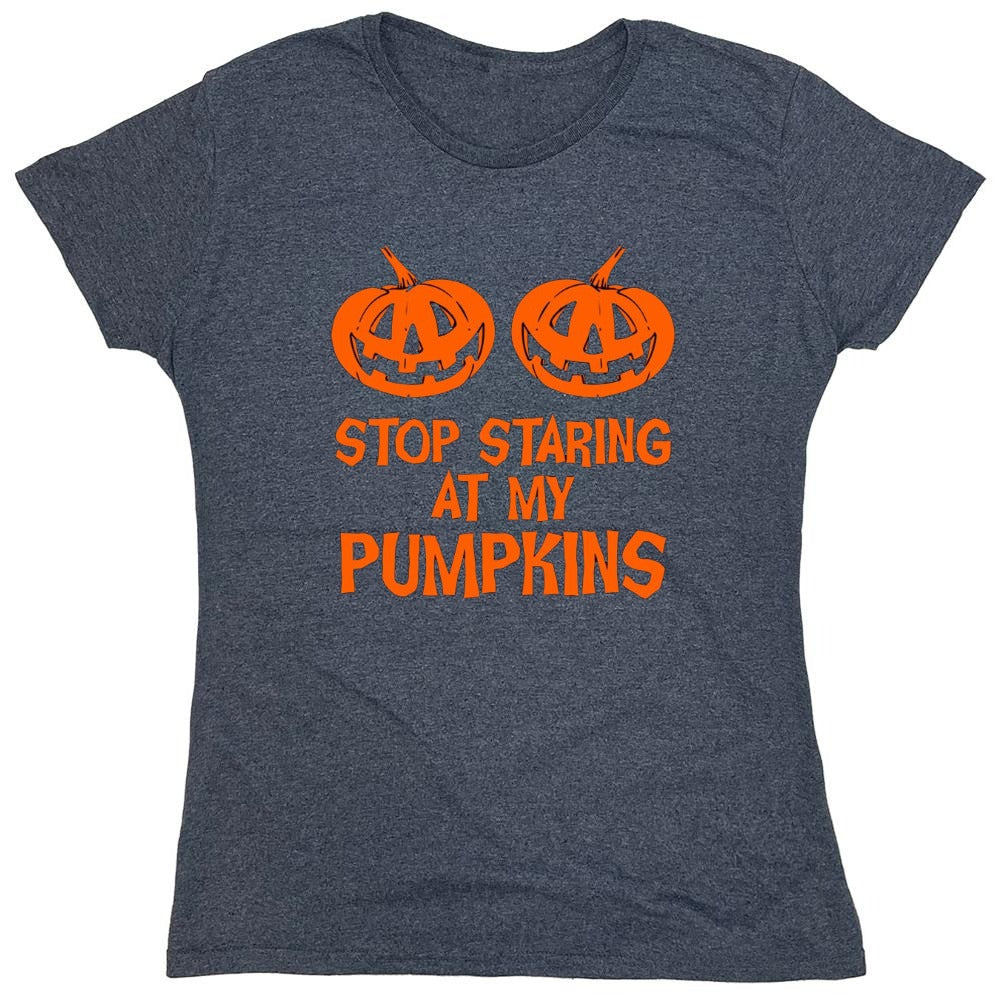 Funny T-Shirts design "Stop Staring At My Pumpkins T-Shirts - Womens"
