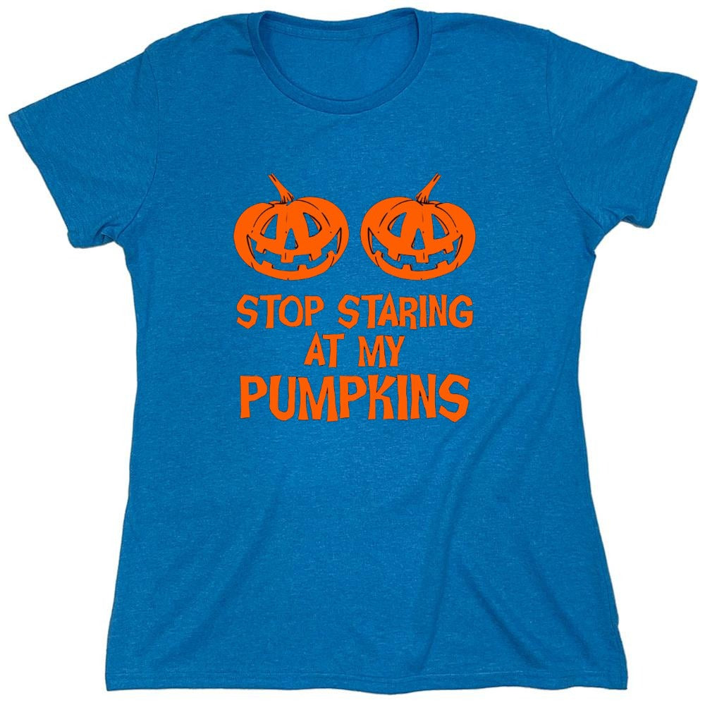 Funny T-Shirts design "Stop Staring At My Pumpkins T-Shirts - Womens"