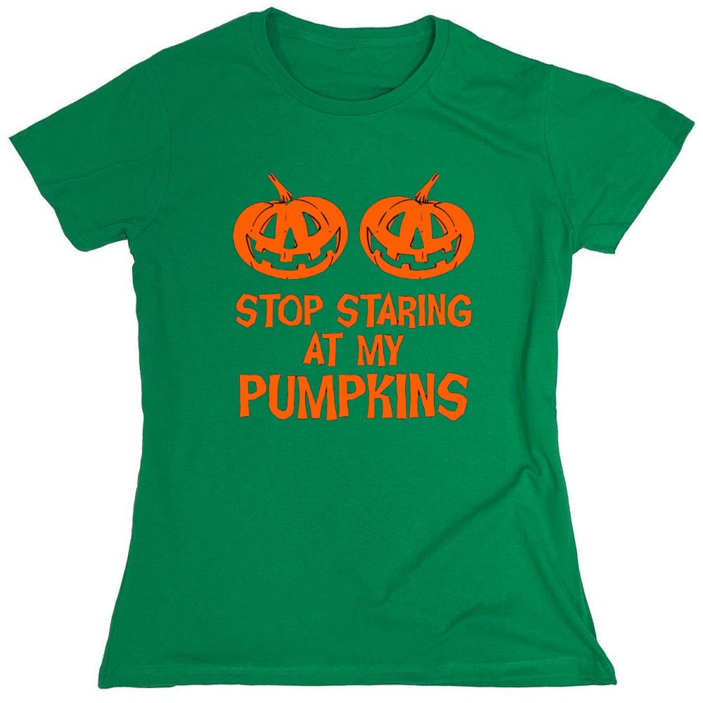 Funny T-Shirts design "Stop Staring At My Pumpkins T-Shirts - Womens"