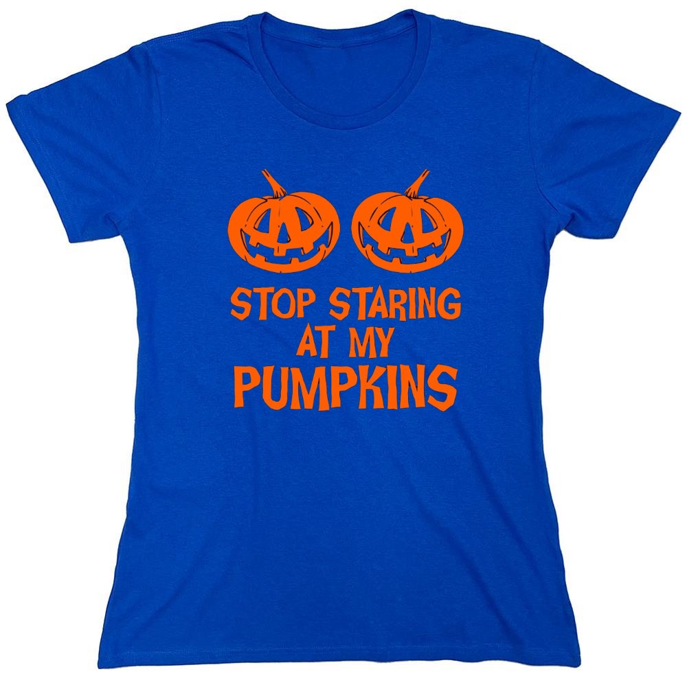 Funny T-Shirts design "Stop Staring At My Pumpkins T-Shirts - Womens"