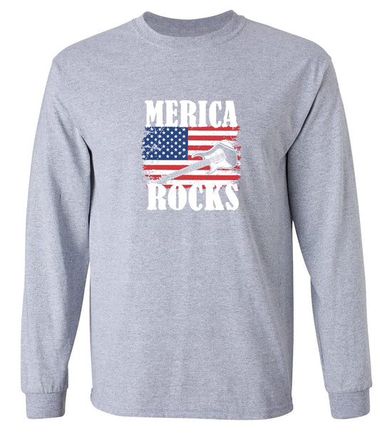 Funny T-Shirts design "Merica Rocks - Fourth of July Shirt - Long Sleeve"