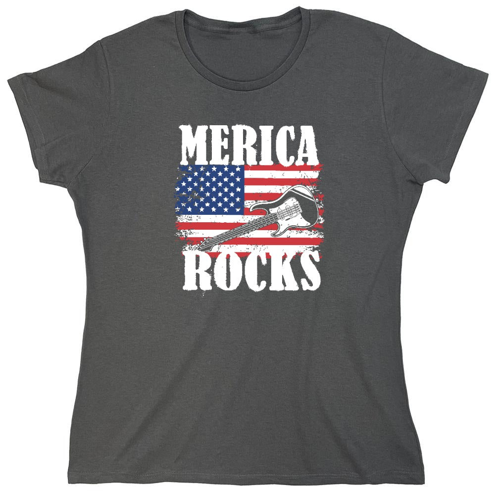 Funny T-Shirts design "Merica Rocks - Fourth of July Shirt - Womens"