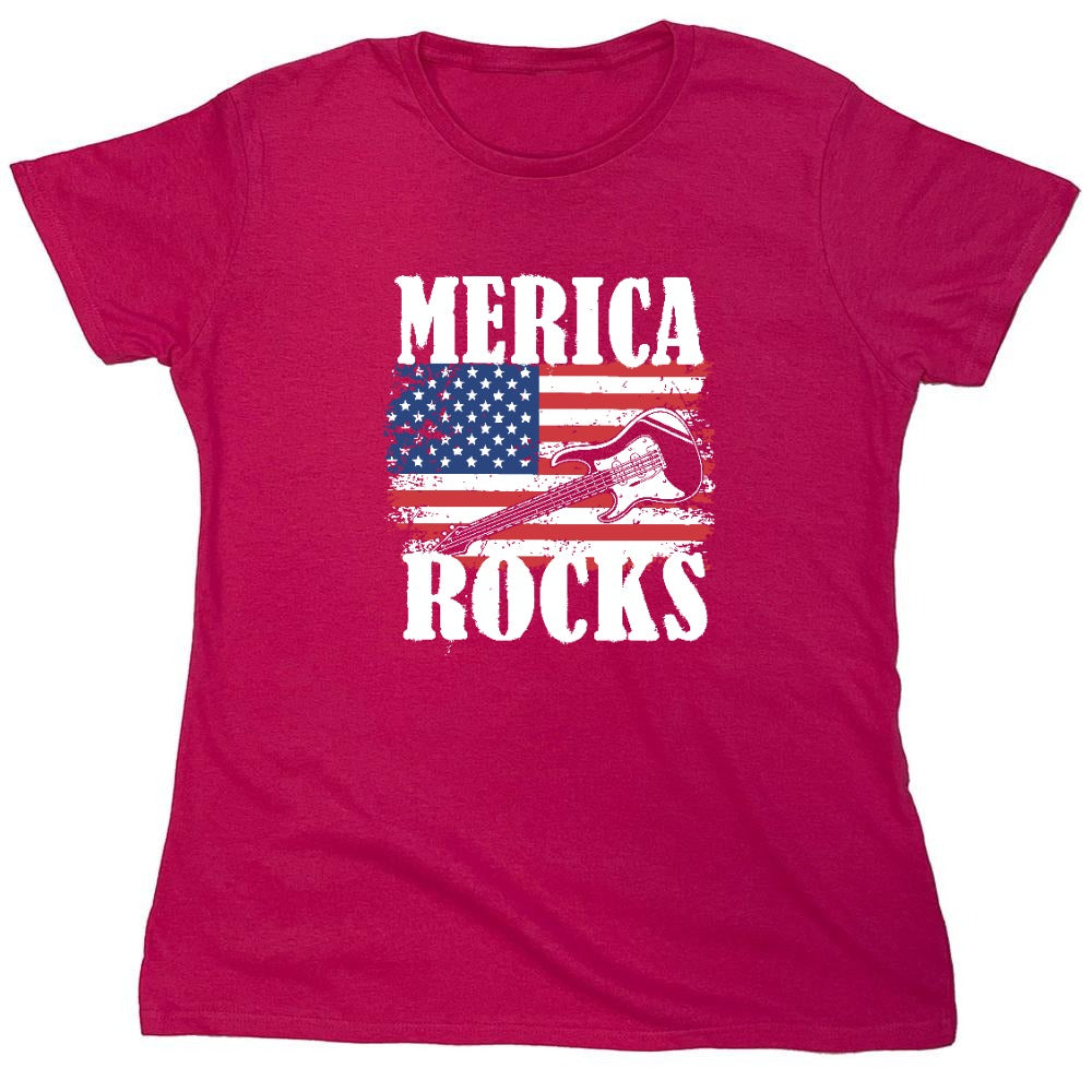 Funny T-Shirts design "Merica Rocks - Fourth of July Shirt - Womens"