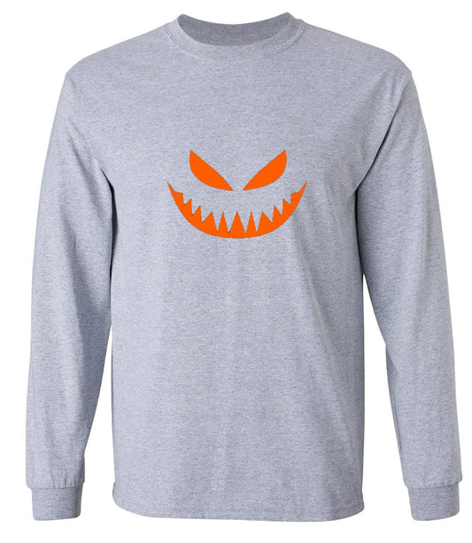 Funny T-Shirts design "Mean Pumpkin Emoticon - Long Sleeve"