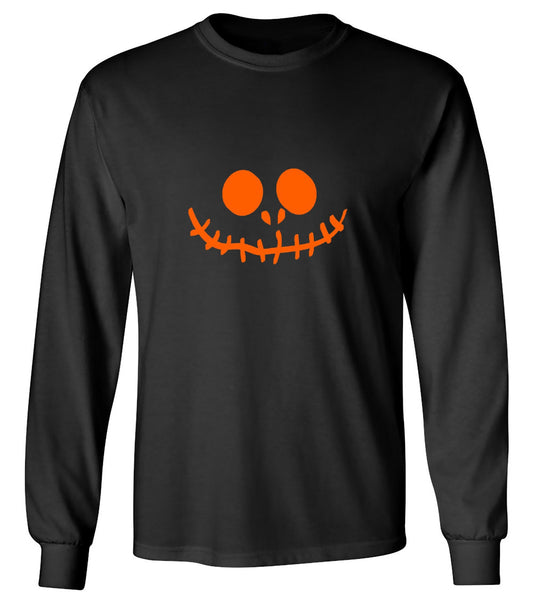 Funny T-Shirts design "Stitched Pumpkin Emoticon T-Shirt - Long Sleeve"