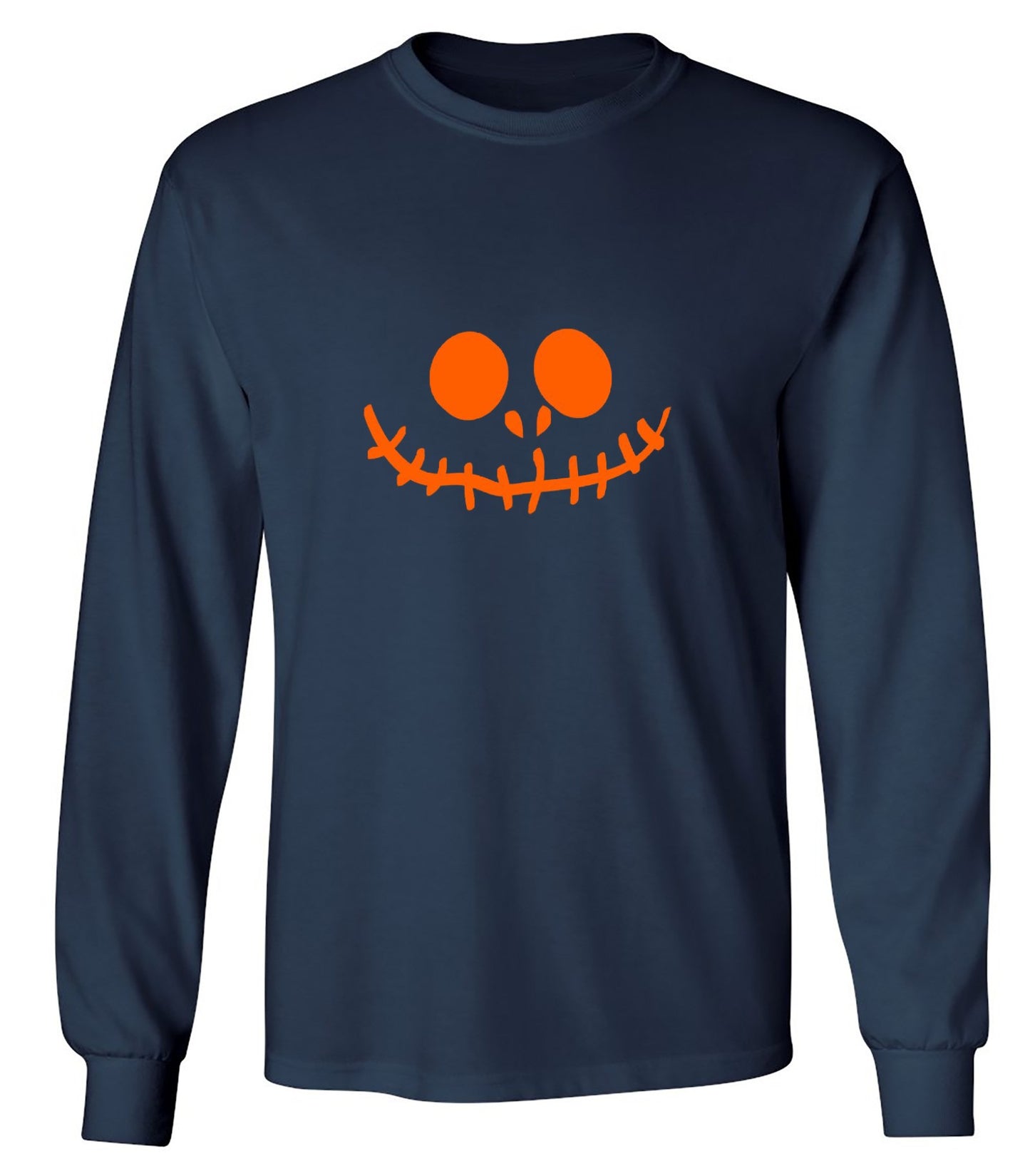 Funny T-Shirts design "Stitched Pumpkin Emoticon T-Shirt - Long Sleeve"