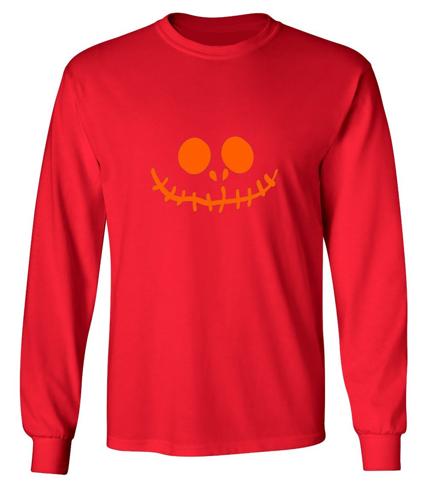 Funny T-Shirts design "Stitched Pumpkin Emoticon T-Shirt - Long Sleeve"