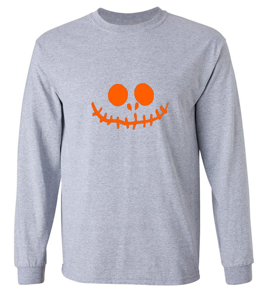 Funny T-Shirts design "Stitched Pumpkin Emoticon T-Shirt - Long Sleeve"