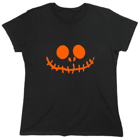 Funny T-Shirts design "Stitched Pumpkin Emoticon T-Shirt - Womens"
