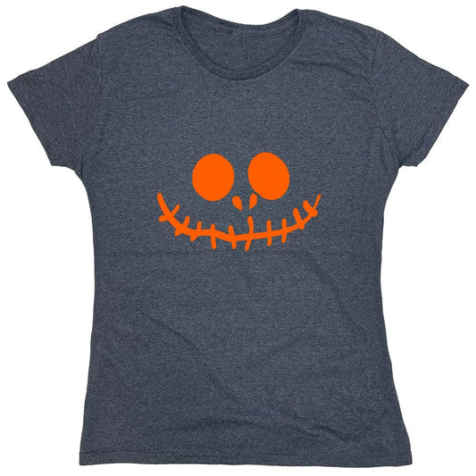 Funny T-Shirts design "Stitched Pumpkin Emoticon T-Shirt - Womens"