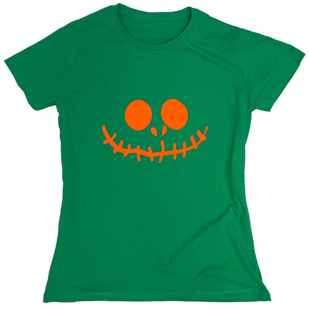 Funny T-Shirts design "Stitched Pumpkin Emoticon T-Shirt - Womens"