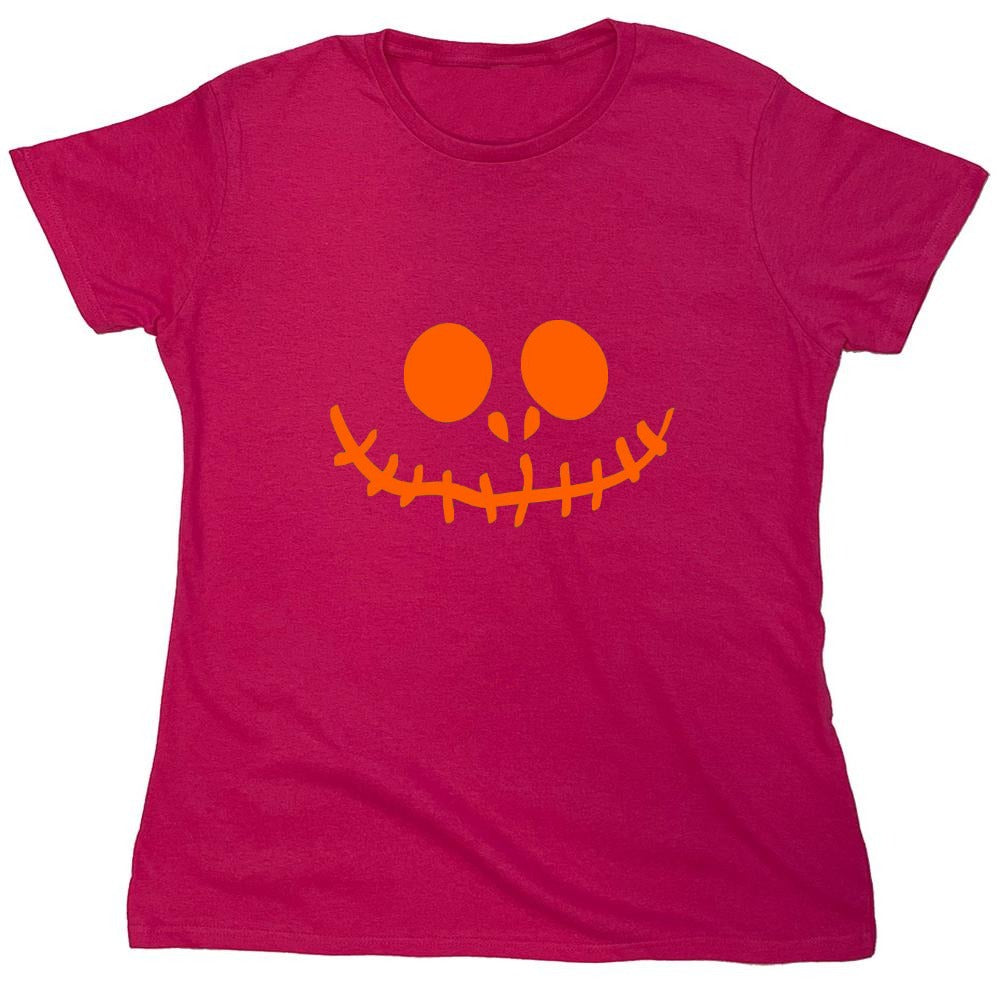 Funny T-Shirts design "Stitched Pumpkin Emoticon T-Shirt - Womens"