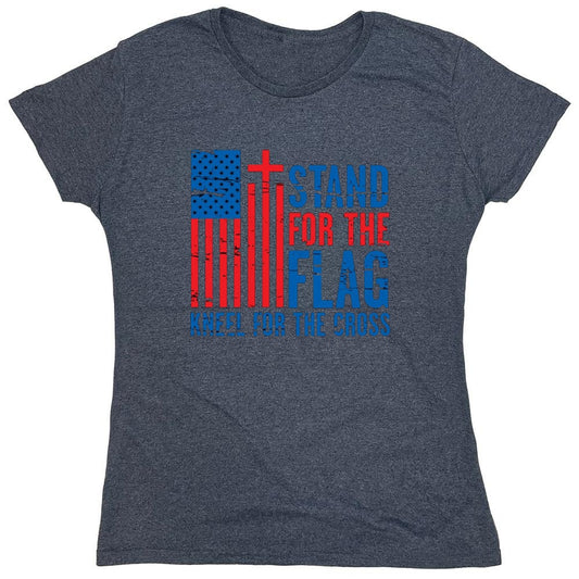 Funny T-Shirts design "Stand For The Flag Kneel For The Cross Shirt! - Womens"