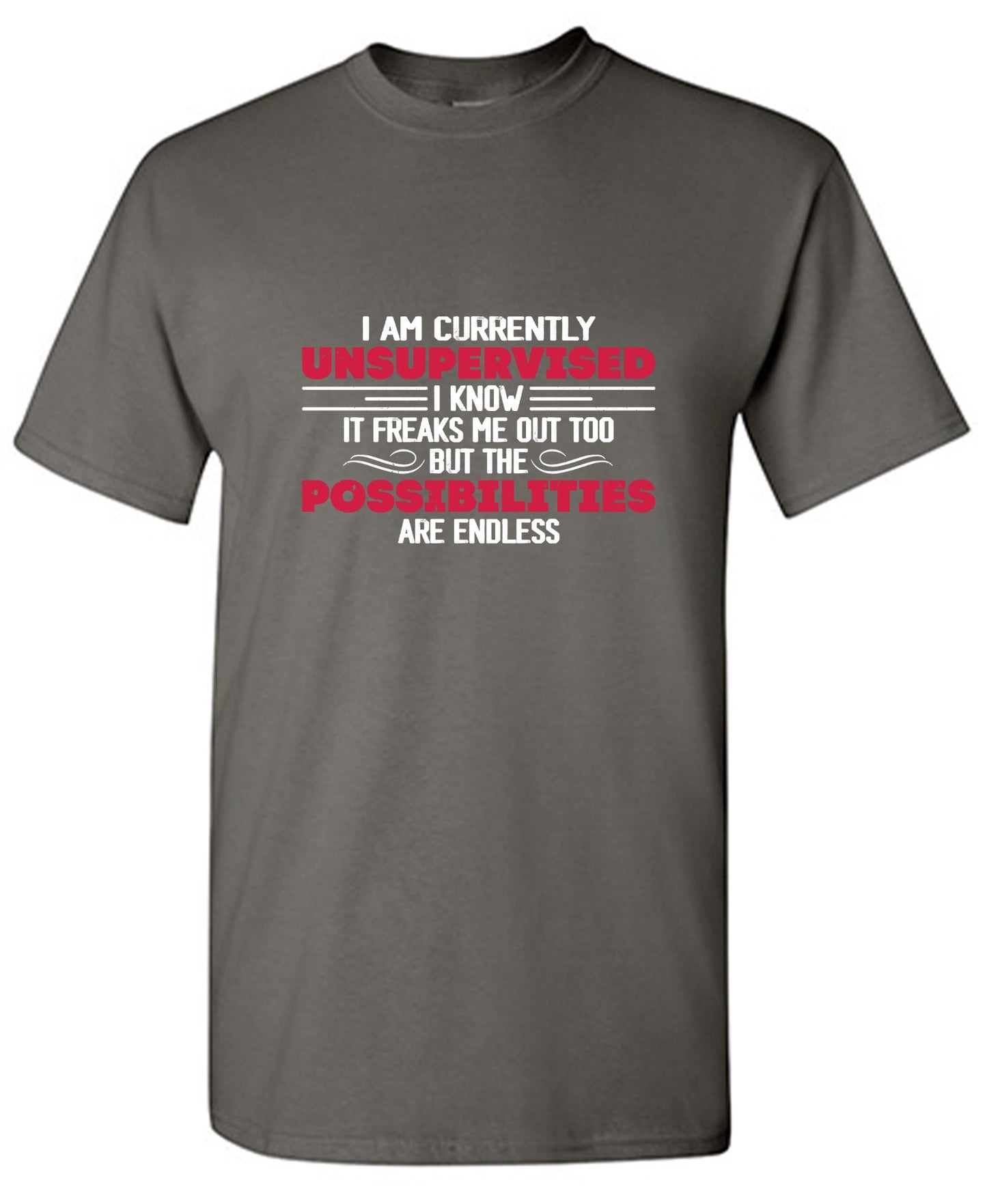 Funny T-Shirts design "I Am Currently Unsupervised I Know It Freaks Me Out Too T-Shirt"