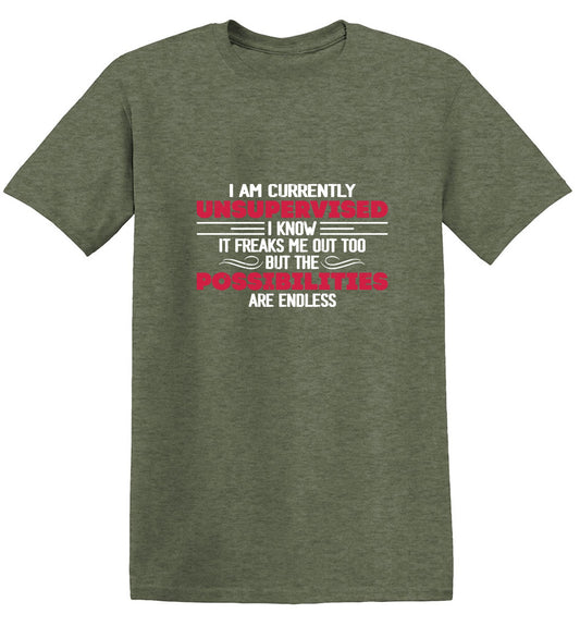 Funny T-Shirts design "I Am Currently Unsupervised I Know It Freaks Me Out Too T-Shirt"