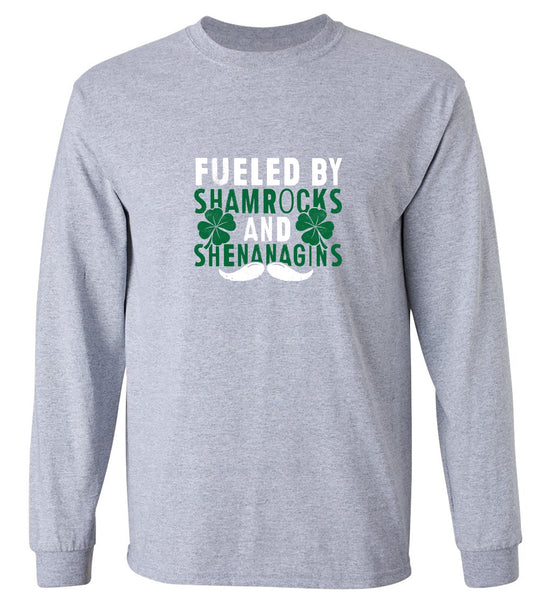 Funny T-Shirts design "Fueled by Shamrocks and Shenanagins Shirt - Long Sleeve"