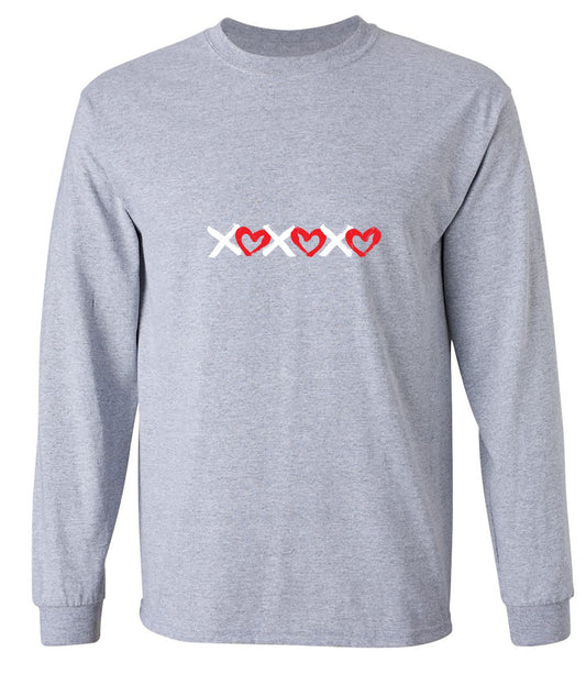 Funny T-Shirts design "XOXOXO Hearts - Valentines Day T-Shirt - Long Sleeve"