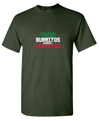 Funny T-Shirts design "Tacos Burritos and Cervezas Funny T-Shirt"