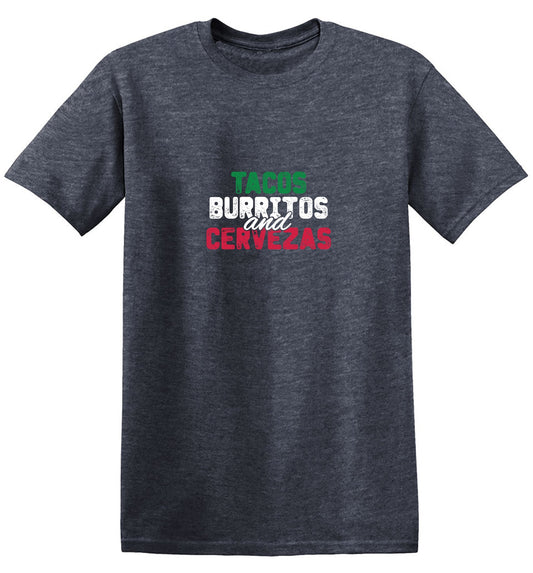 Funny T-Shirts design "Tacos Burritos and Cervezas Funny T-Shirt"