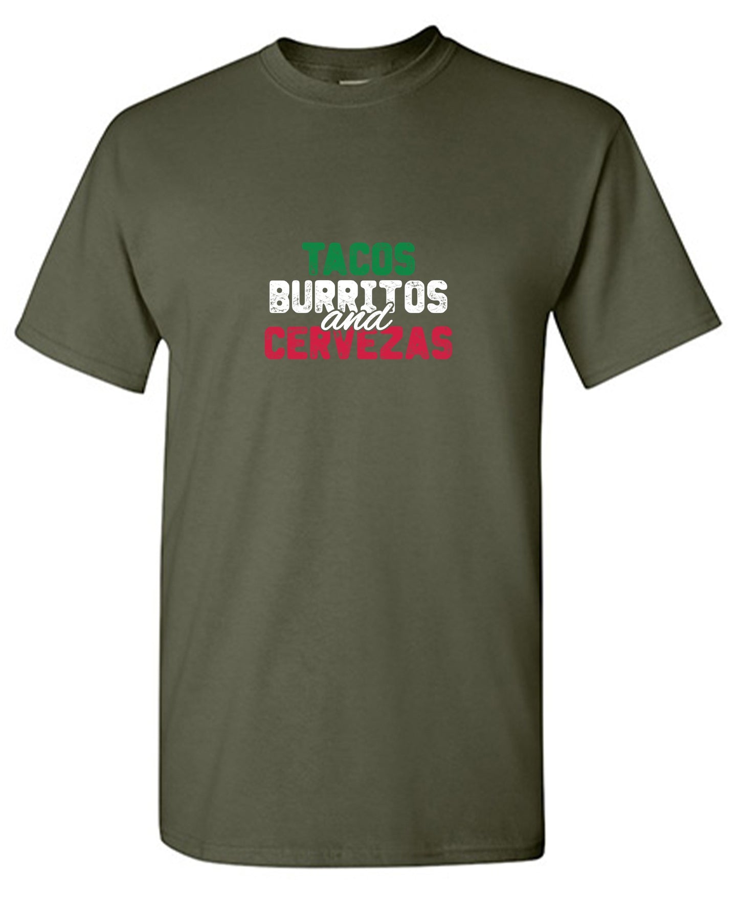 Funny T-Shirts design "Tacos Burritos and Cervezas Funny T-Shirt"