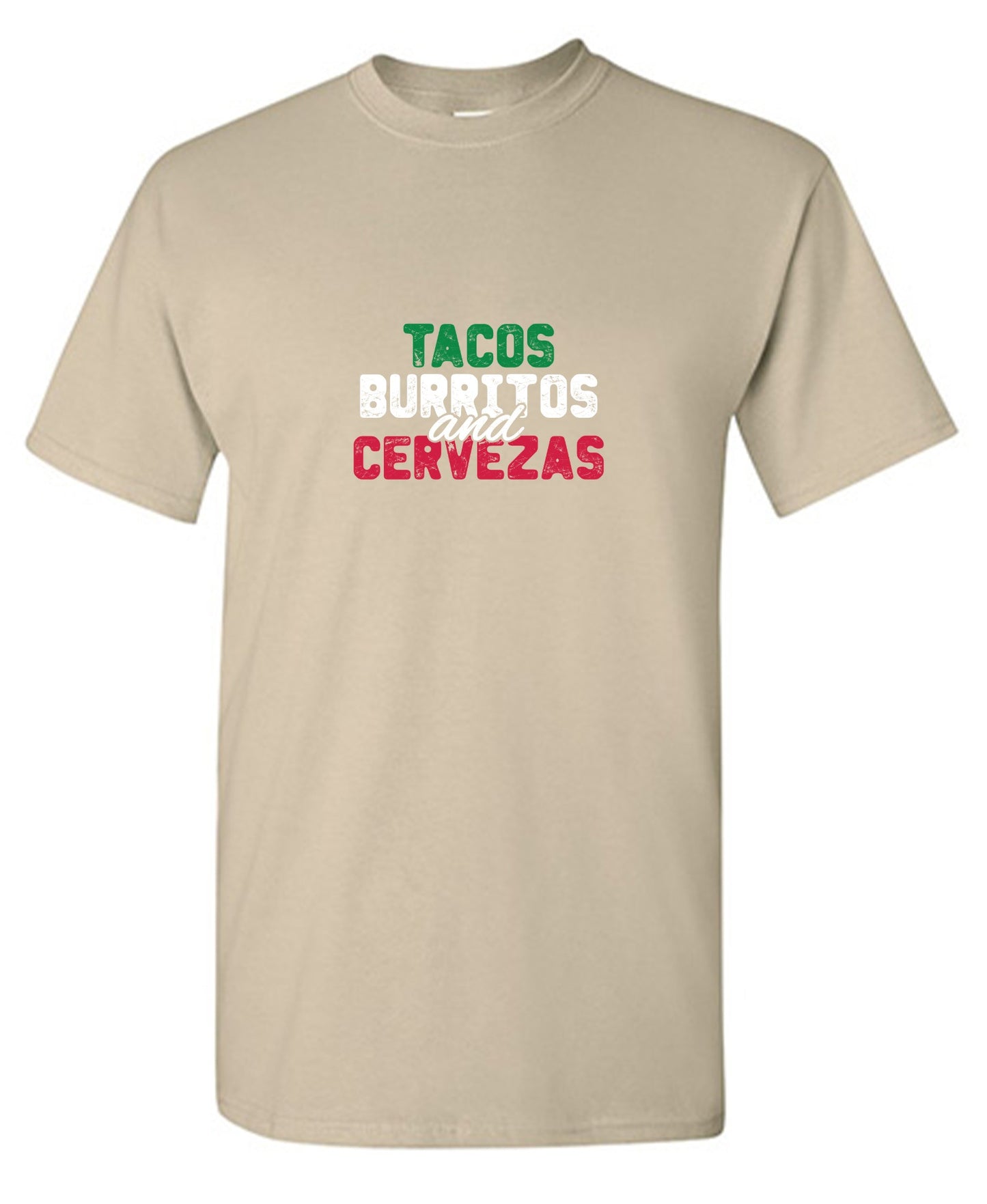 Funny T-Shirts design "Tacos Burritos and Cervezas Funny T-Shirt"