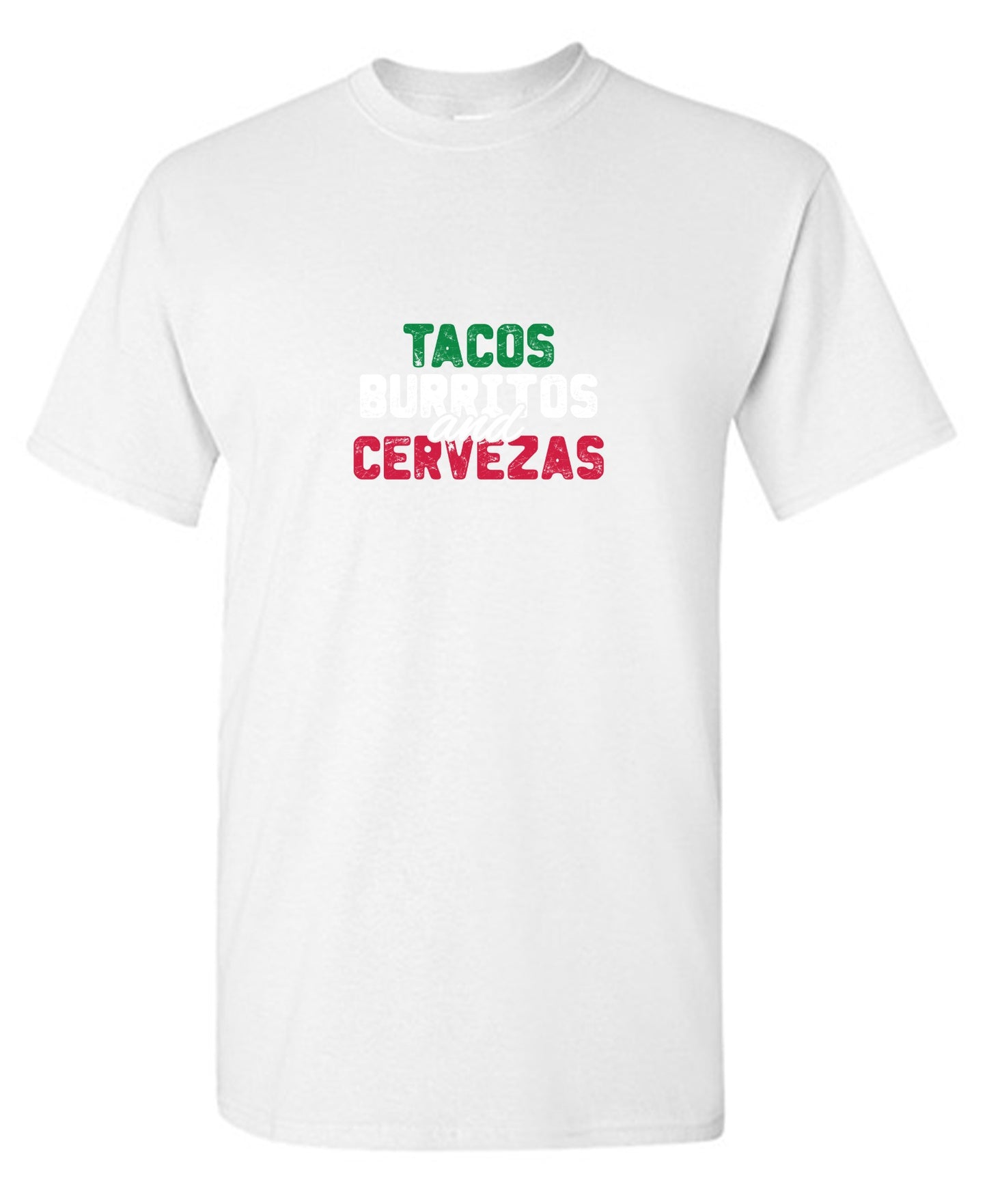 Funny T-Shirts design "Tacos Burritos and Cervezas Funny T-Shirt"