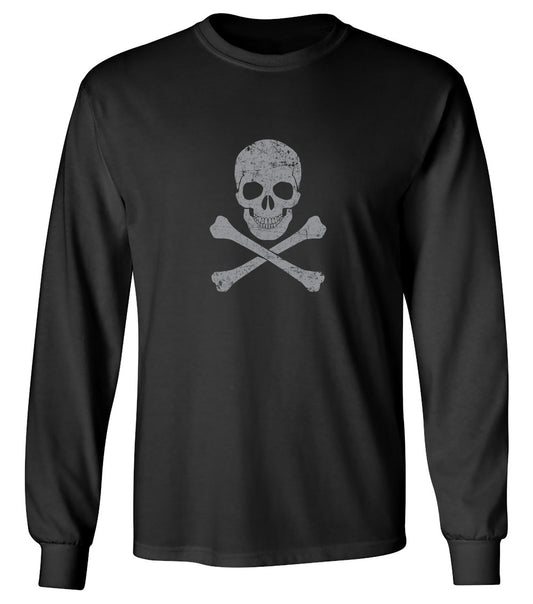 Funny T-Shirts design "Grey Skull & Bones Mens T-Shirt - Long Sleeve"