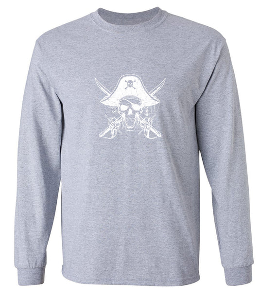 Funny T-Shirts design "Skull Bones Pirate with Hat Mens T-Shirt - Long Sleeve"
