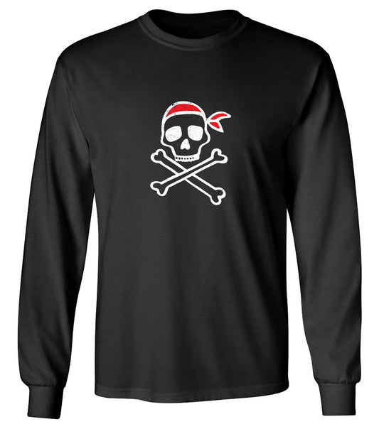 Funny T-Shirts design "Pirate Drawn Skull  T-Shirt - Long Sleeve"