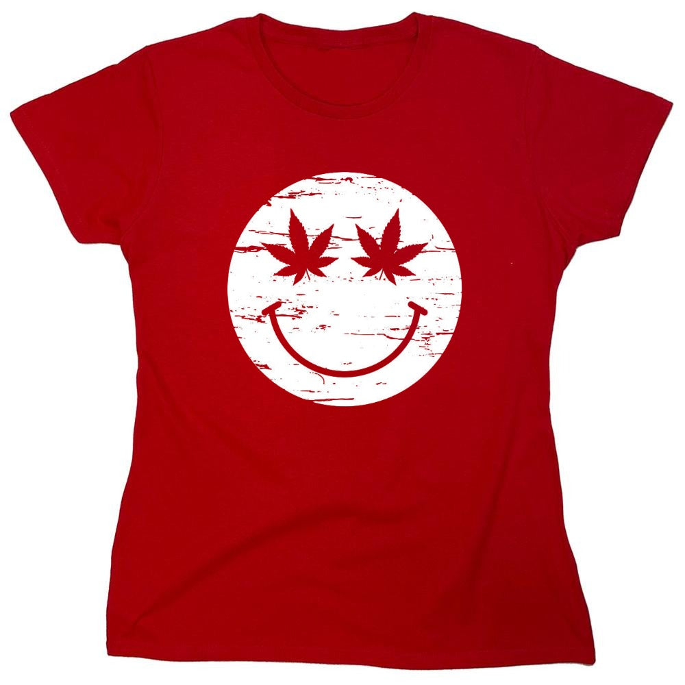 Funny T-Shirts design "Weed Smile Face  T-Shirt - Womens"