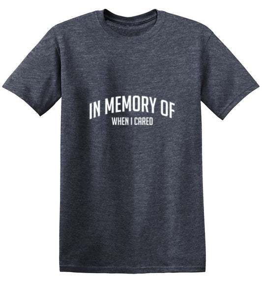 Funny T-Shirts design "In Memory Of When I Cared"