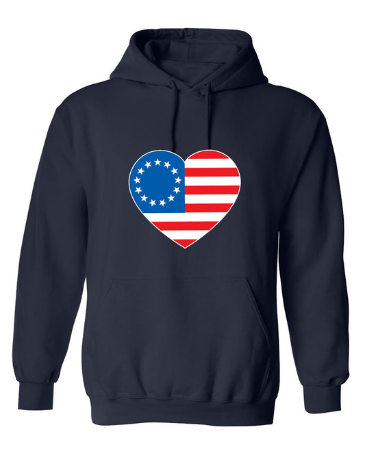Funny T-Shirts design "Betsy Ross Heart Shaped American Flag - Patriotic T-Shirt - Hoodie"