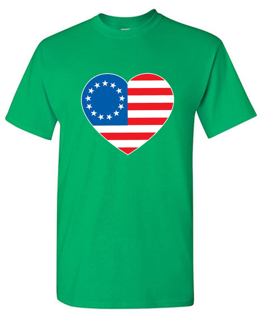 Funny T-Shirts design "Betsy Ross Heart Shaped American Flag - Patriotic T-Shirt"