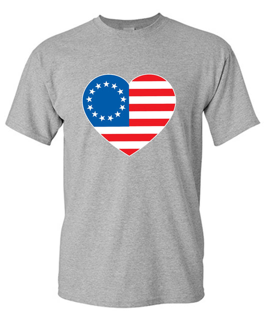 Funny T-Shirts design "Betsy Ross Heart Shaped American Flag - Patriotic T-Shirt"