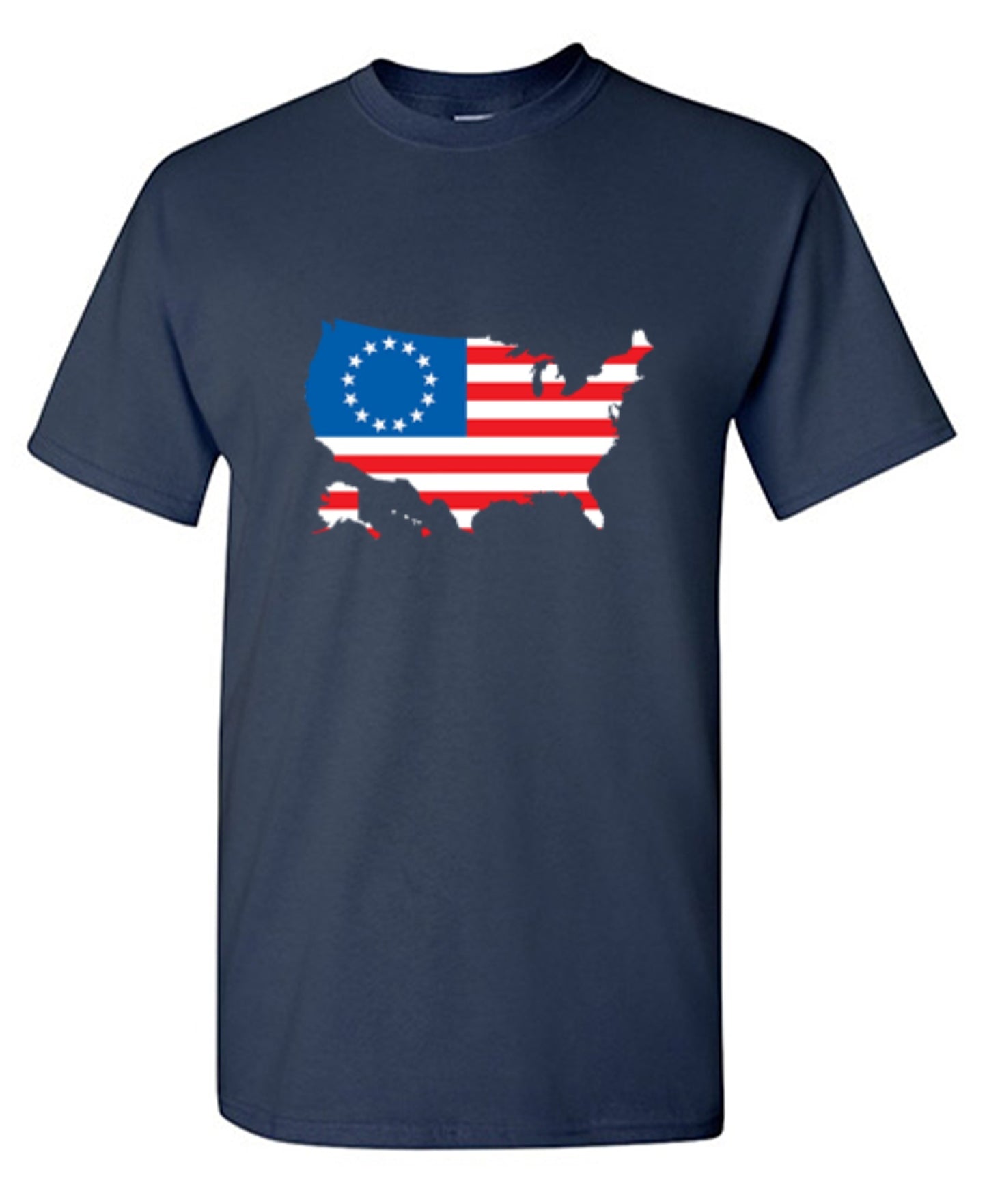 Funny T-Shirts design "Betsy Ross USA Shaped Flag - Patriotic 4th of July Shirt"