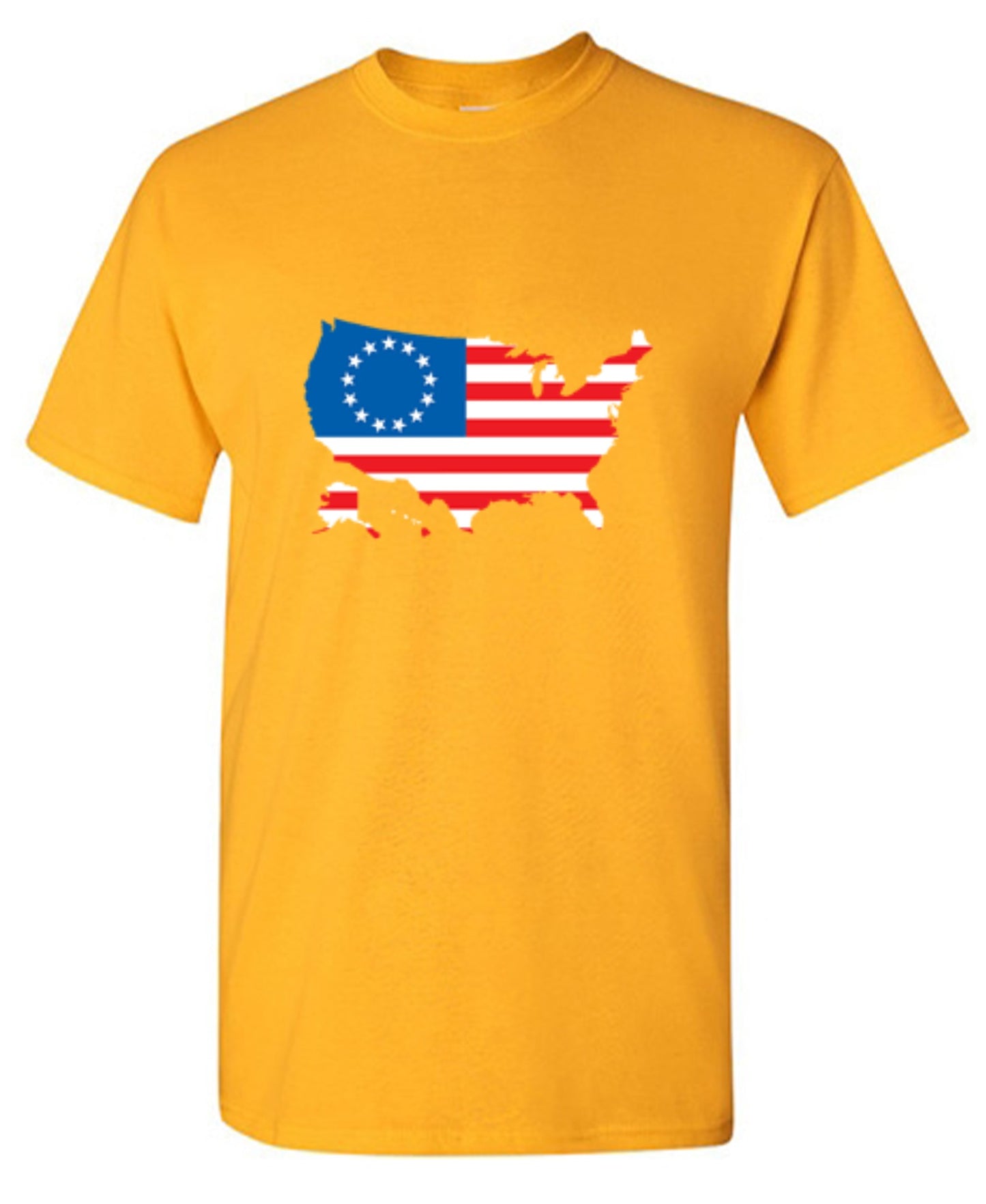 Funny T-Shirts design "Betsy Ross USA Shaped Flag - Patriotic 4th of July Shirt"