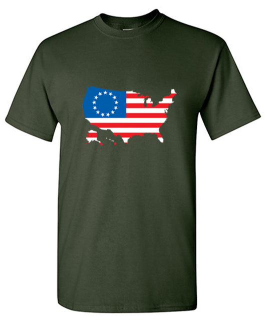 Funny T-Shirts design "Betsy Ross USA Shaped Flag - Patriotic 4th of July Shirt"