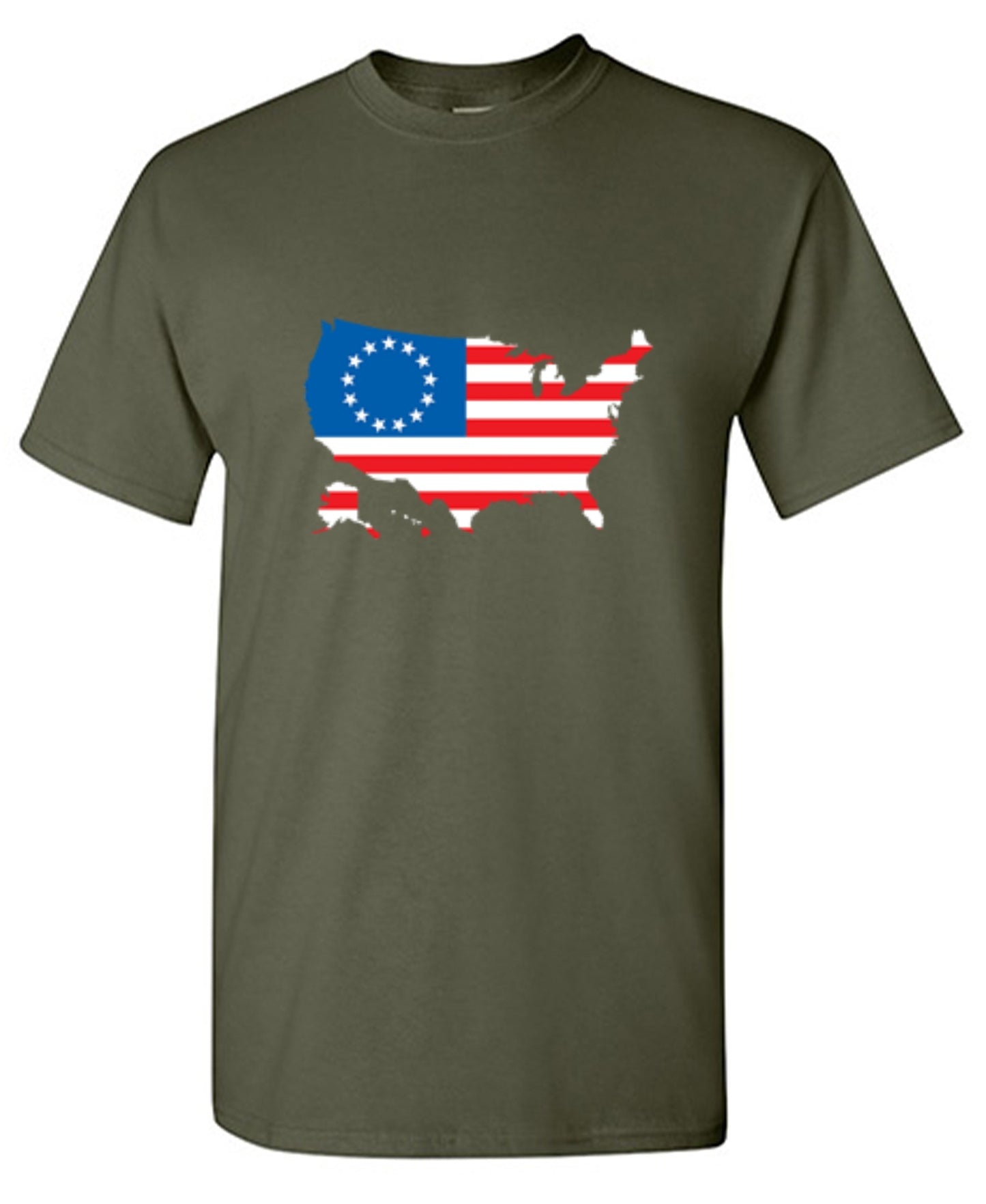 Funny T-Shirts design "Betsy Ross USA Shaped Flag - Patriotic 4th of July Shirt"