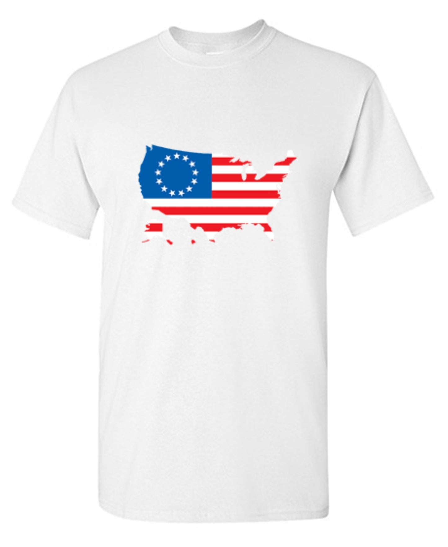 Funny T-Shirts design "Betsy Ross USA Shaped Flag - Patriotic 4th of July Shirt"