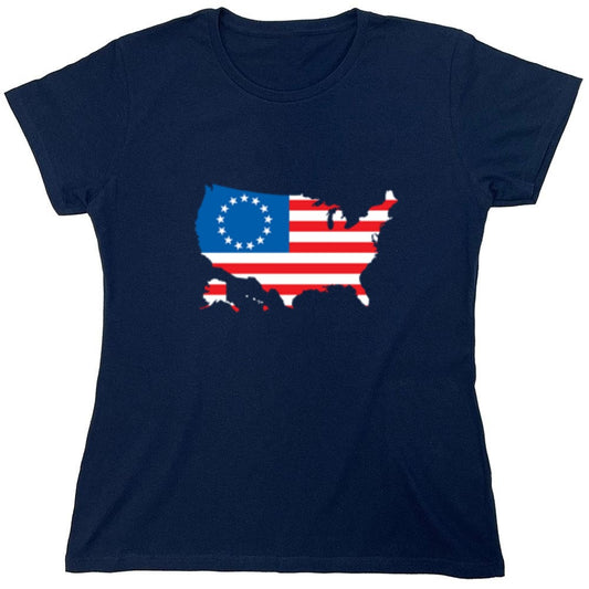 Funny T-Shirts design "Betsy Ross USA Shaped Flag - Patriotic 4th of July Shirt - Womens"