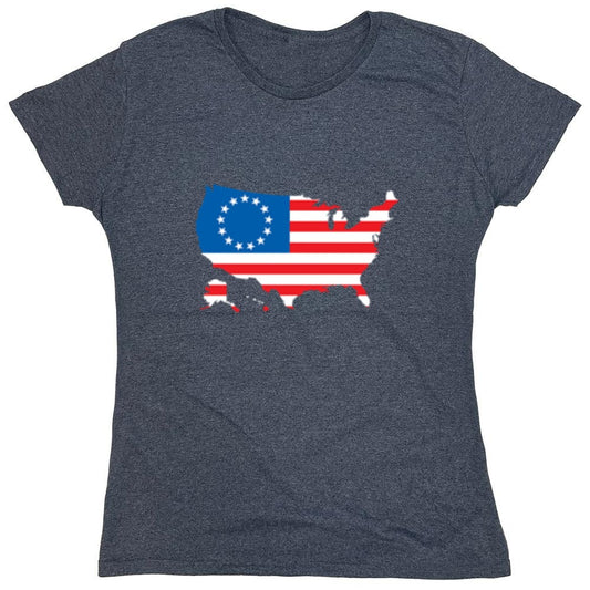 Funny T-Shirts design "Betsy Ross USA Shaped Flag - Patriotic 4th of July Shirt - Womens"